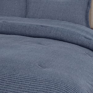 Midnight Blue Stripe Jersey Knit Comforter Set