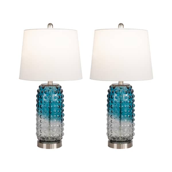 Maxax Richmond 25 in. Blue Table Lamp Set with USB (Set of 2)