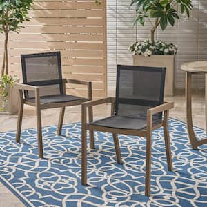 Classic Grey Wood Outdoor Dining Chair Set of 2