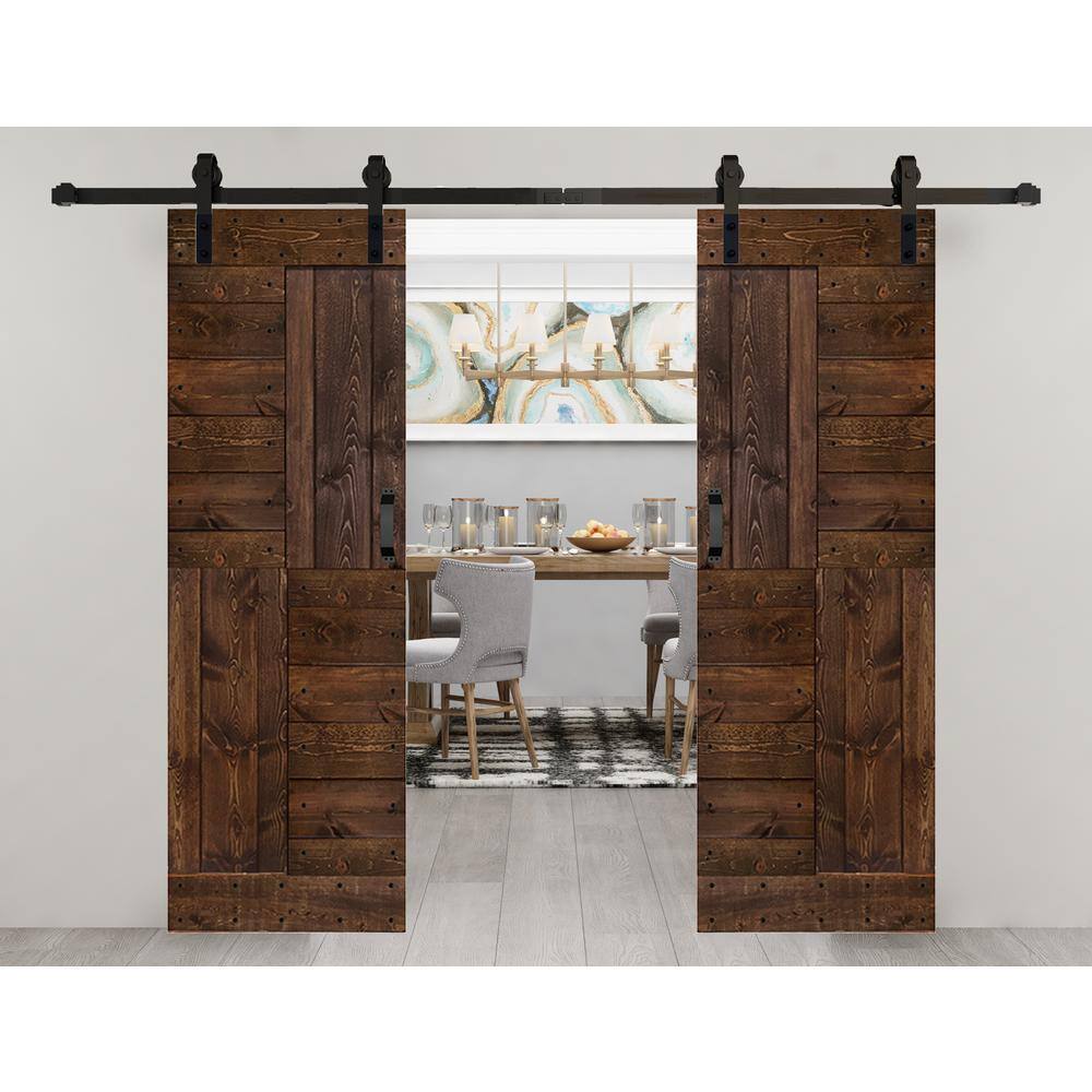 Kona Coffee Solid Wood Double Sliding Barn Door with Matte Finish