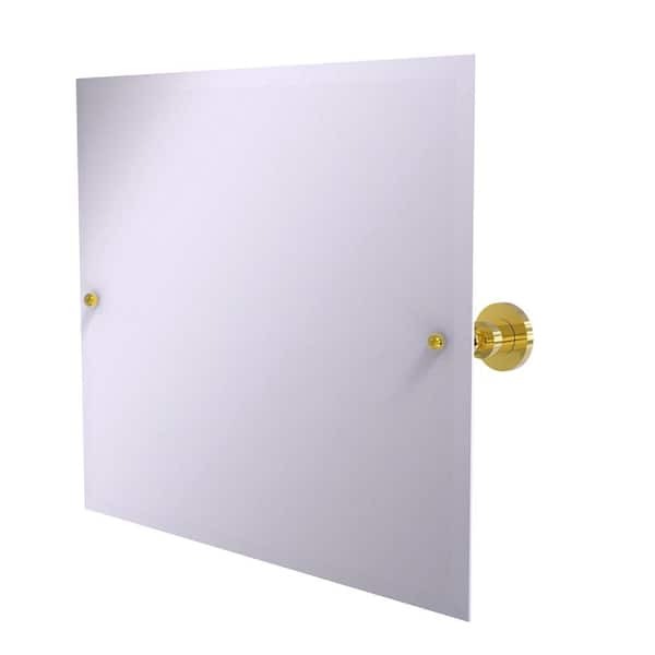 26 in. x 21 in. Astor Place Frameless Landscape Rectangular Tilt Mirror with Beveled Edge in Polished Brass