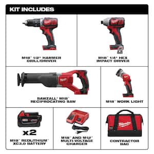 M18 18V Lithium-Ion Cordless Combo Kit with Two 3.0Ah Batteries, 1-Charger (4-Tool) w/2 Gal. Wet/Dry Vac & Sander