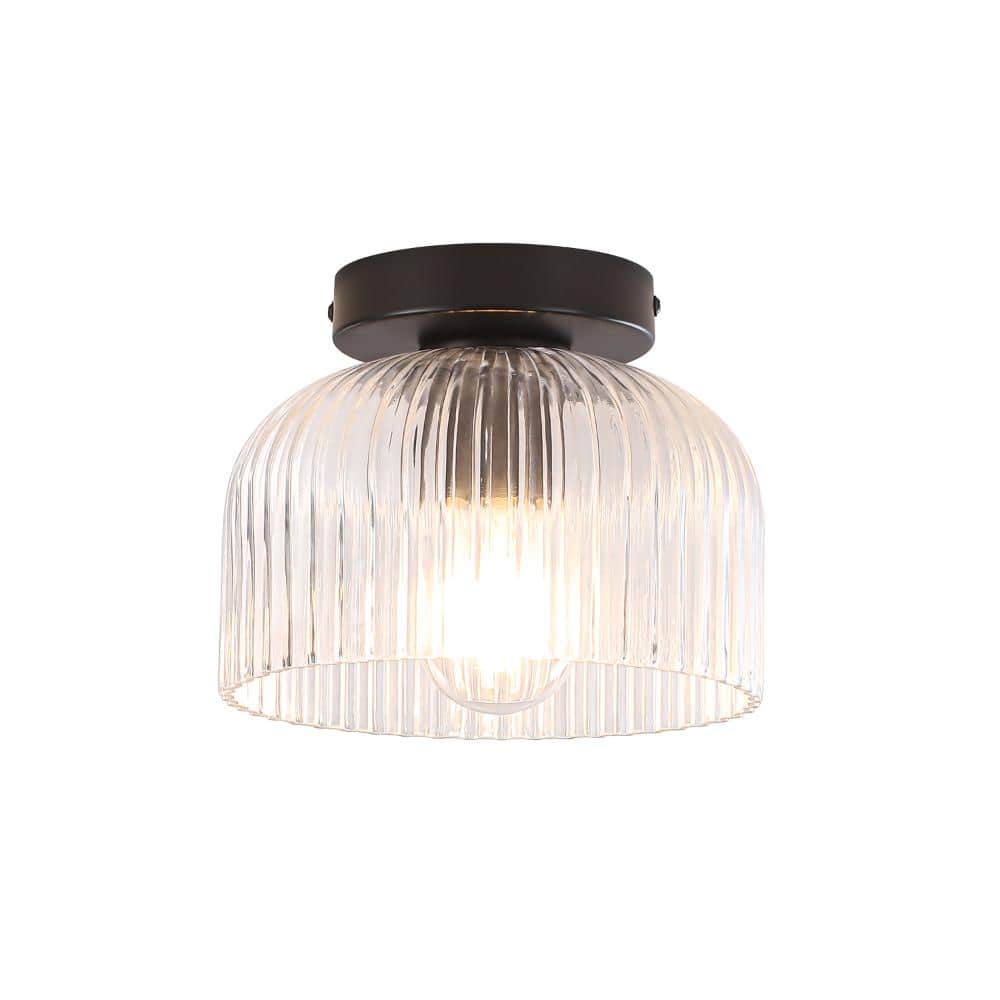 7.8 in. 1-Light Matte Black Modern Semi Flush Mount Ceiling Light with Ribbed Glass Shade for Bedroom, Hallway, Kitchen price history on PriceWatchPro