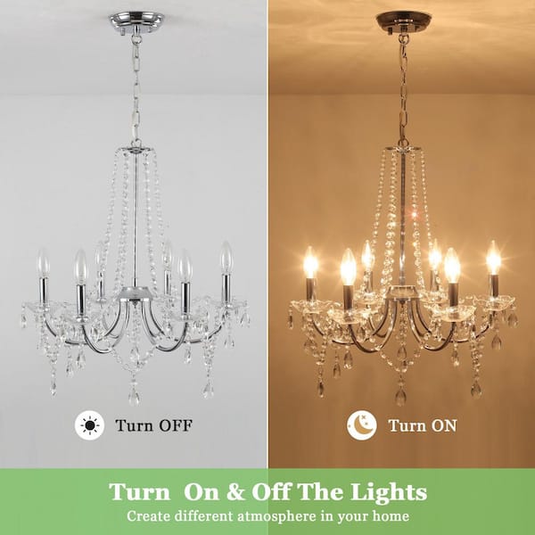 HLJYNJM 6 Light Chrome Crystal Chandelier Classic Candle Style