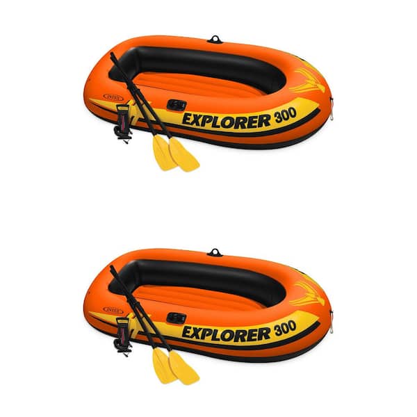 Intex Explorer 300 Fishing 3-Person Inflatable Raft Boat (2-Pack)