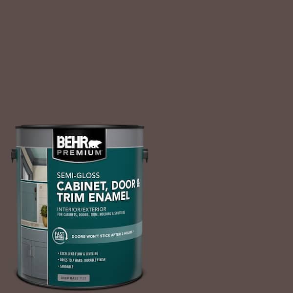 BEHR PREMIUM 1 gal. #ECC-28-3 Charred Hickory Semi-Gloss Enamel Interior/Exterior Cabinet, Door & Trim Paint