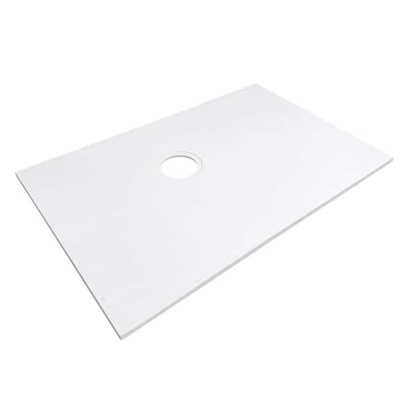 Transolid Ready to Tile 35.4 in. L x 55.125 in. W Alcove Shower Pan Base with Rear Drain in White