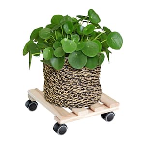 9.8 in. Dia, 3.2 in. H Natural Beech Square Wooden Pallet Plant Caddy