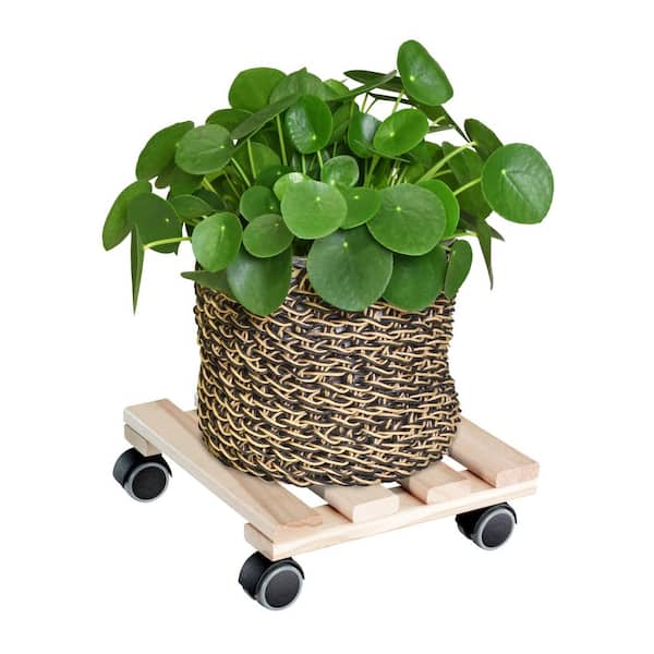 Wagner 9.8 in. Dia, 3.2 in. H Natural Beech Square Wooden Pallet Plant Caddy