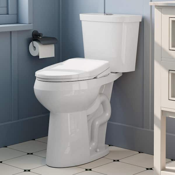 21 in. Heightened 1.1/1.6 GPF Dual Flush Elongated Toilet in White Map Flush 1000g with Smart Bidet Seat, 2-Piece