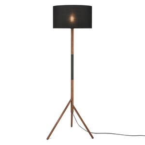 Noor 60.31 in. Walnut/Black Floor Lamp with Fabric Shade