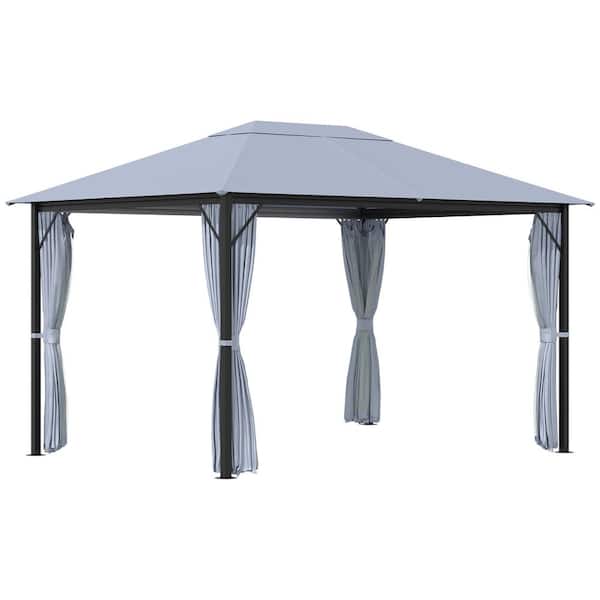 Sudzendf 9.7 ft. x 13 ft. Aluminum Gray Outdoor Patio Gazebo Canopy Shelter with Netting & Curtain