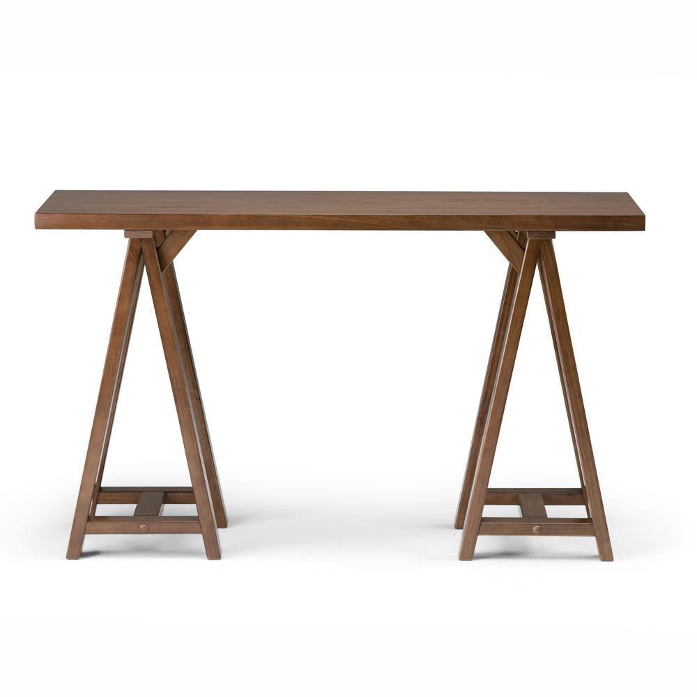 Medium Saddle Brown Solid Pine Console Table with A-Shaped Legs