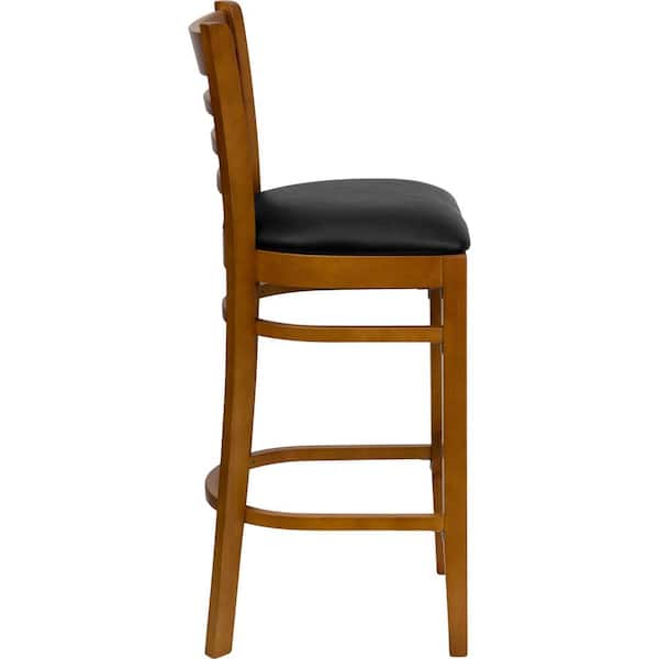 Carnegy Avenue 30 in. High Cherry Wood Bar Stool with Button Tufted Back  and Black Leather Swivel Seat CGA-TA-181521-CH-HD - The Home Depot