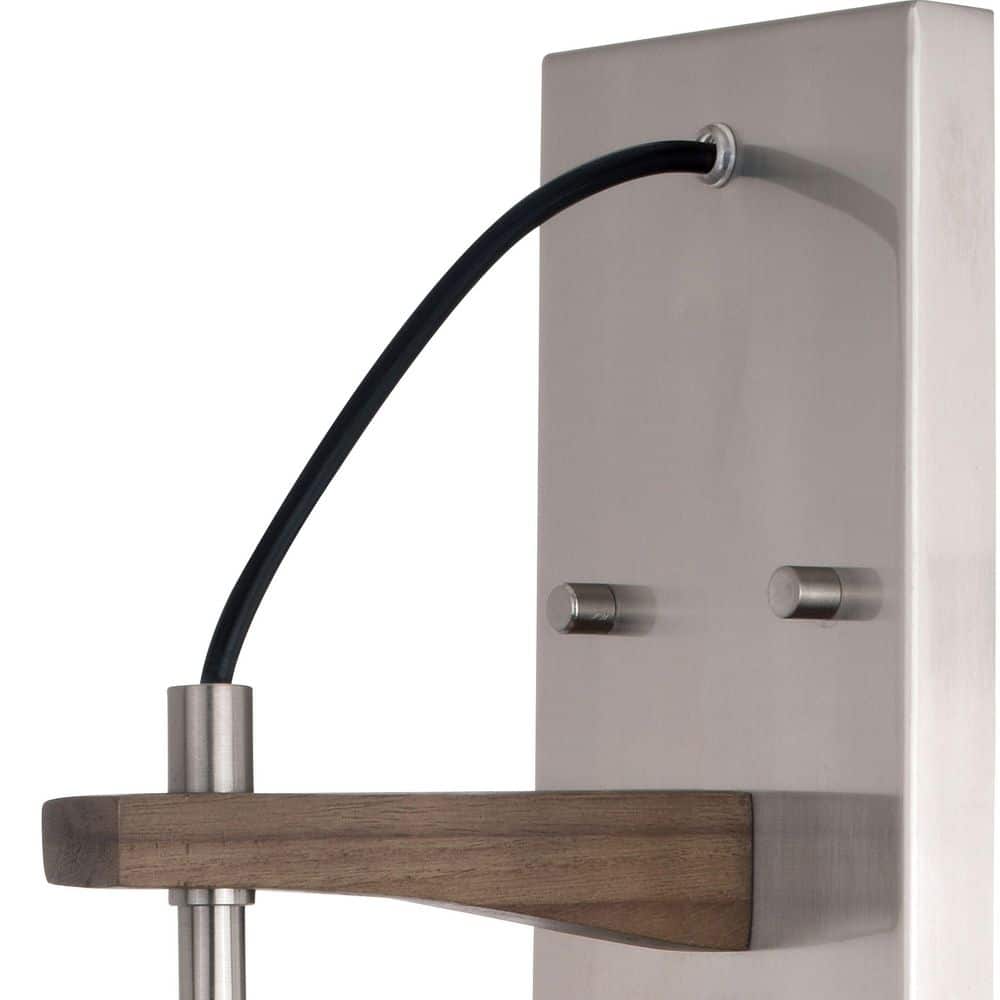Avondale Rustic Wood & Satin Nickel Dimmable Sconce with Seeded Glass Globe