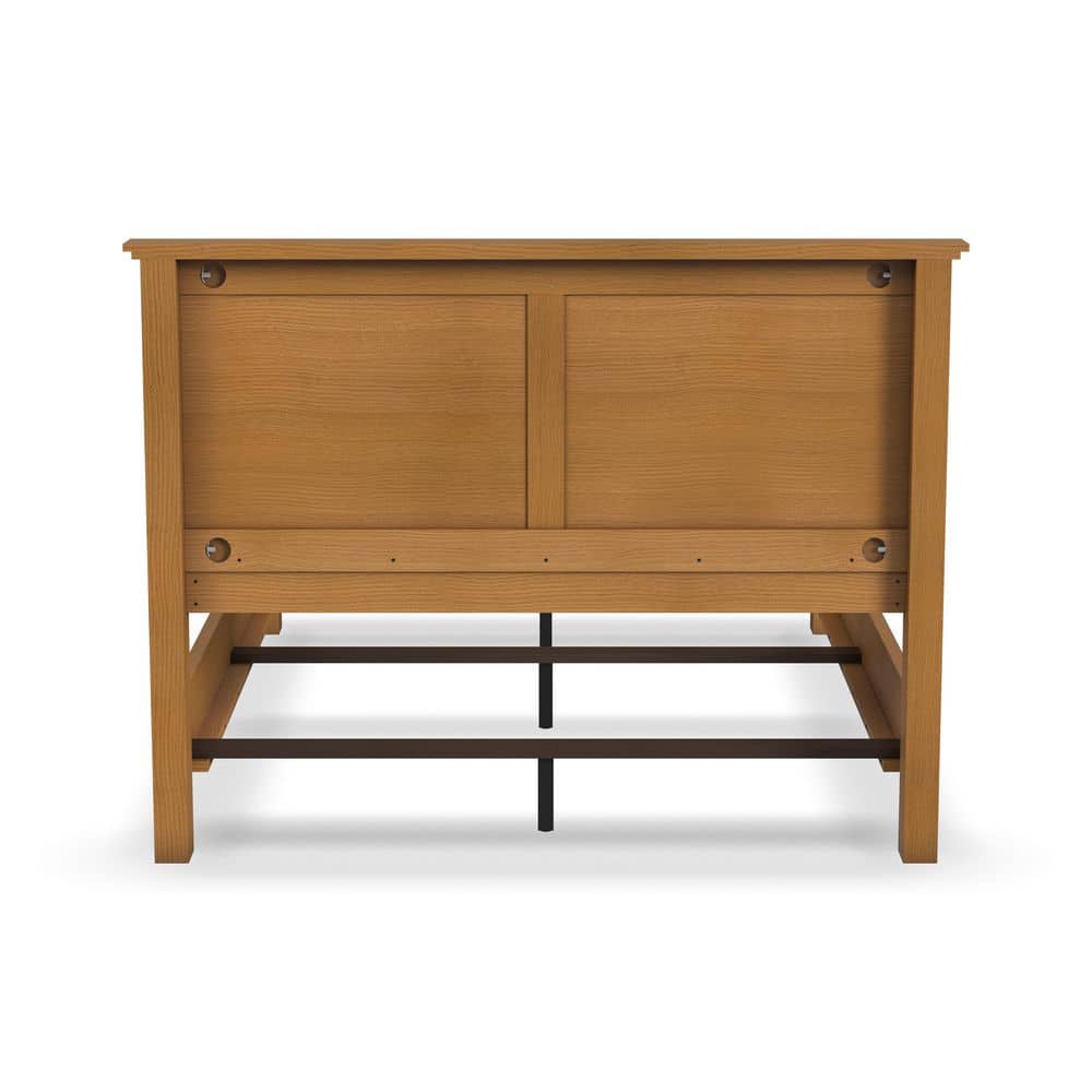 Oak Park Light Brown Queen Wood Panel Bed with Slats