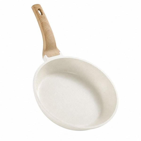 8 in. Granite Nonstick Frying Pan Egg Pan Omelet Pans, Stone Cookware Chef's Pan, PFOA Free, White
