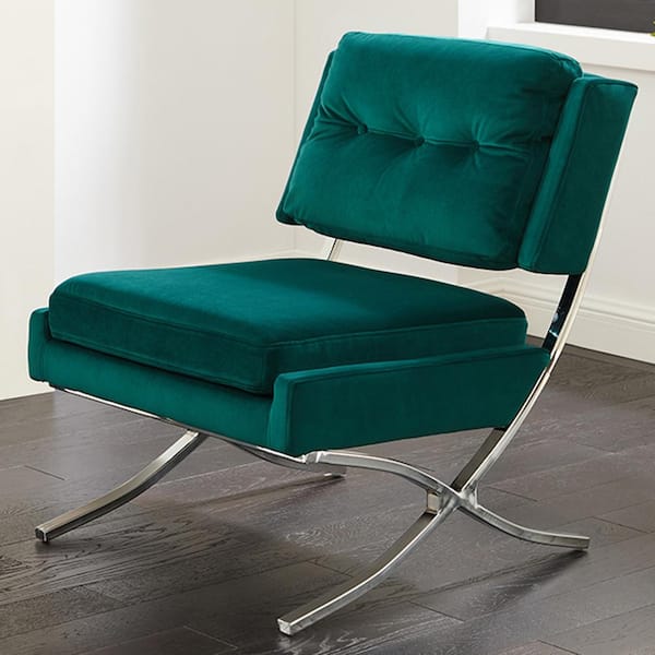 Art Leon Sally Dark Teal Velvet Accent Side Chair with X-Crossed Metal Legs