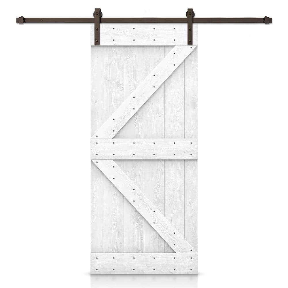 Distressed K Series 24 in. x 84 in. Light Cream Stained DIY Wood Interior Sliding Barn Door with Hardware Kit price history on PriceWatchPro