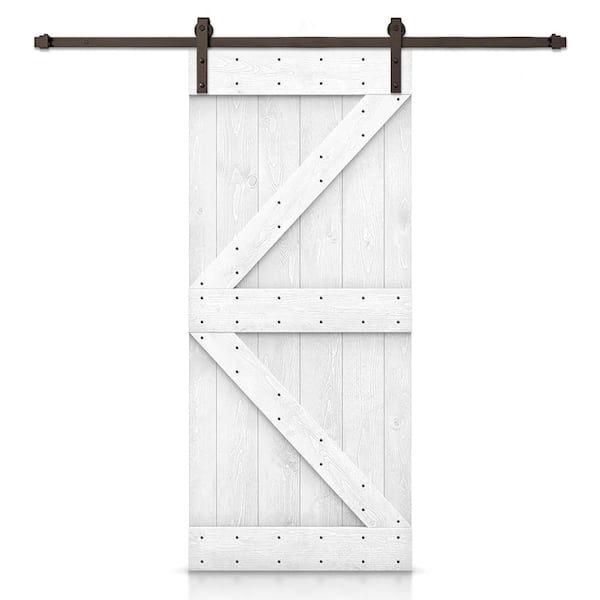 CALHOME Distressed K Series 28 in. x 84 in. Light Cream Stained DIY Wood Interior Sliding Barn Door with Hardware Kit
