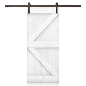 Distressed K Series 46 in. x 84 in. Light Cream Stained DIY Wood Interior Sliding Barn Door with Hardware Kit
