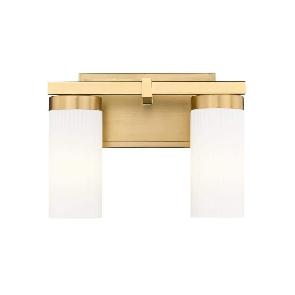 Modern Gold Vanity Light with Frosted White Glass Cylinders