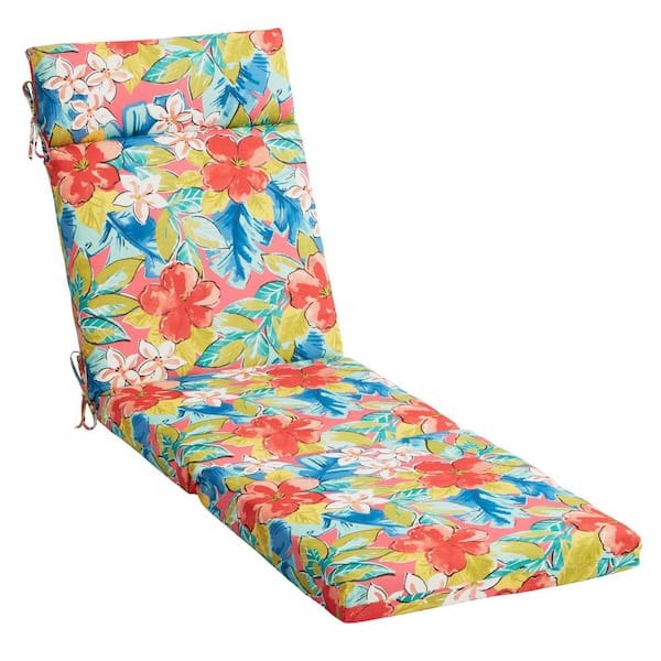 22 in. W x 48 in. D Chaise Lounge Universal Outdoor Cushion in Pink Tropical