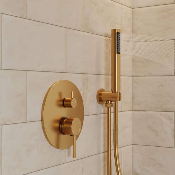 HOMEDEC 6-Pack Brass Round Shower Body Spray Jets – Brushed Gold, 2-Inch Adjustable Spa Massage Nozzles For Wall