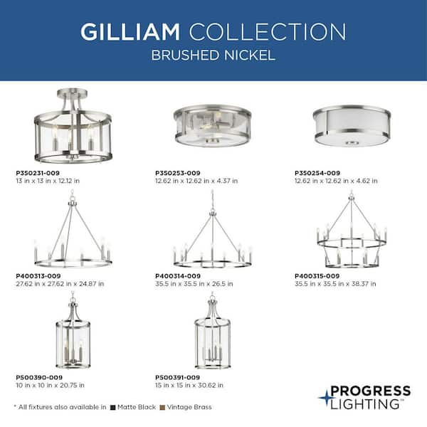 Progress Lighting Gilliam 15-Light Brushed Nickel Farmhouse Chandelier