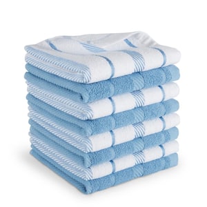 Albany Blue Velvet Striped Cotton Dishcloth Set (8-Pack)