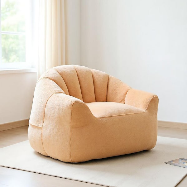 41.4 in. W Orange Faux Fur Medium Bean Bag for Living Room, Bedroom