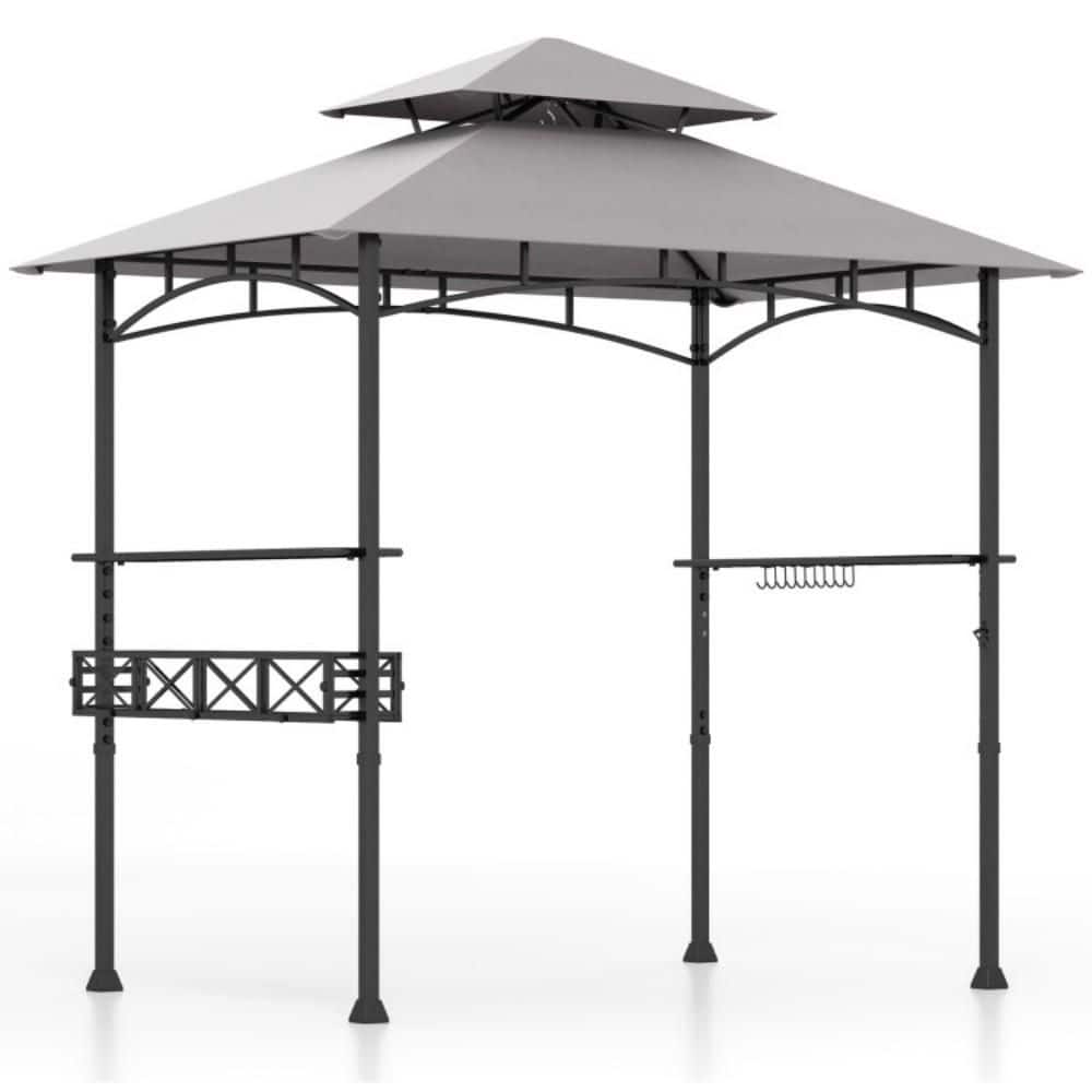 8 ft. x 5 ft. Gray Outdoor BBQ Barbecue Grill Metal Frame Tent Gazebo with 2 Side Shelves and 10 Hooks price history on PriceWatchPro