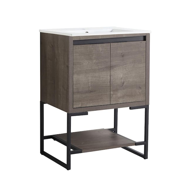 Unbranded 18 in. W x 24 in. D x 35 in . H Freestanding Bath Vanity in Grey Oak with White Cultured Marble Top