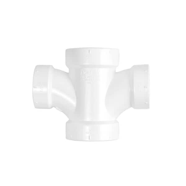 3 in. x 3 in. x 2 in. x 2 in. White PVC DWV Double Sanitary Tee Reducing Hub PVC Drain, Waste and Vent Fitting (10 Pack)
