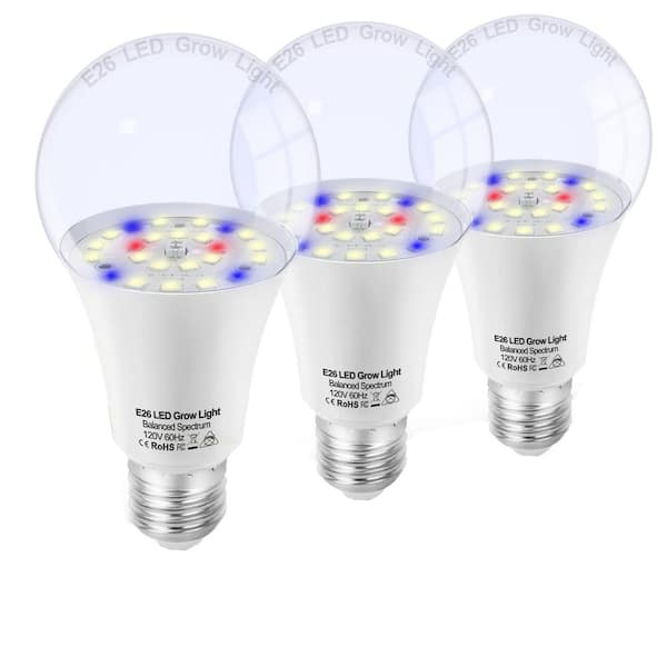 BIBIVIS 10W E26 A19 Grow LED  Incandescent Lamp Bulb with Balanced Spectrum 5000K Red Blue for Plants Full Spectrum (3-Pack)