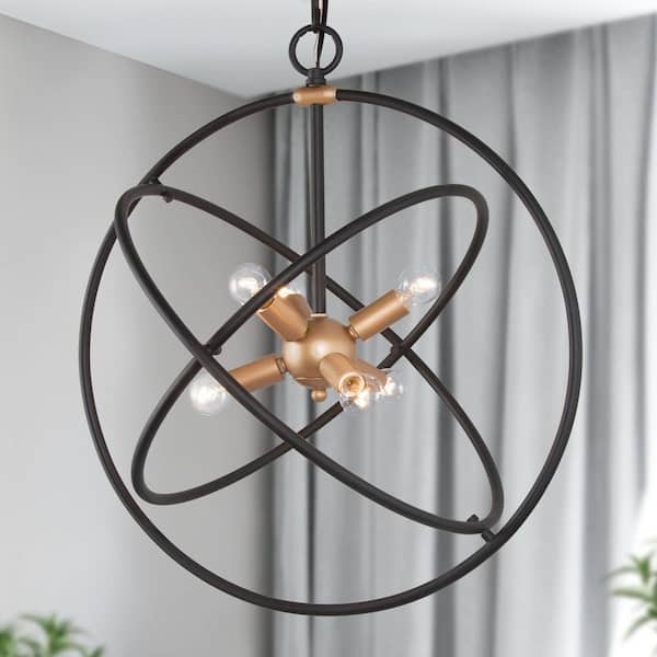 Transitional Globe Black and Brass Kitchen Island Chandelier, 6-Light Modern Pendant Light for Dining Room and Foyer