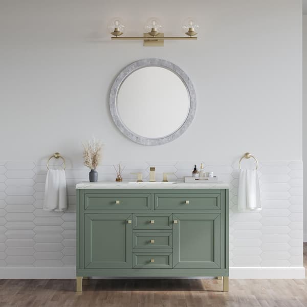 James Martin Vanities Chicago 48.0 in. W x 23.5 in. D x 33.76 in. H Single Bath Vanity in Smokey Celadon with Quartz Ethereal Noctis Top