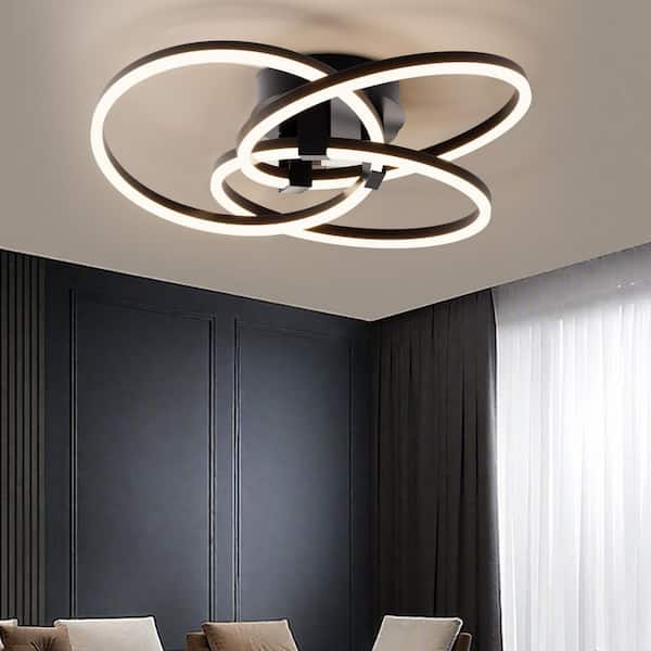 Carson 23.23 in. 3-Light Black Simple Geometric LED Semi Flush Mount Ceiling Light