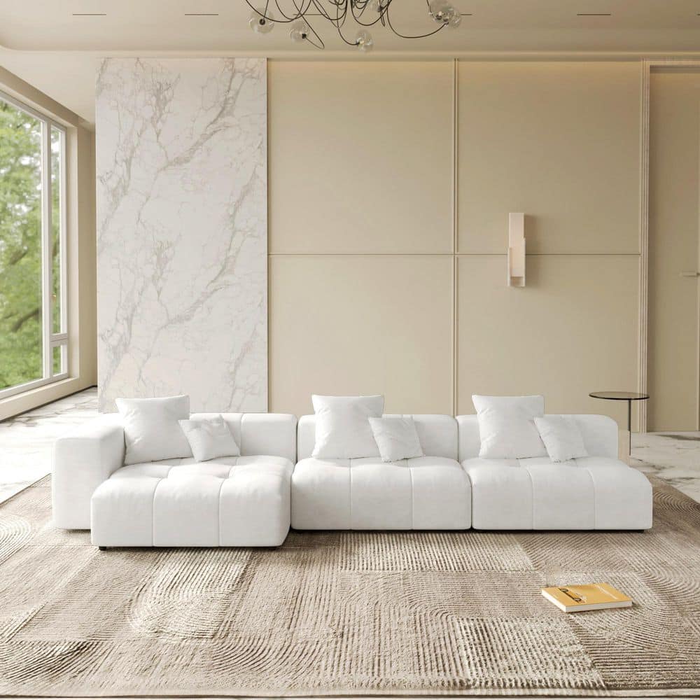Minimalism Loveseat, 131 in. 3-Piece Linen Fabric Modular Sectional Sofa, Deep Seat Cloud Couch in White for Office price history on PriceWatchPro