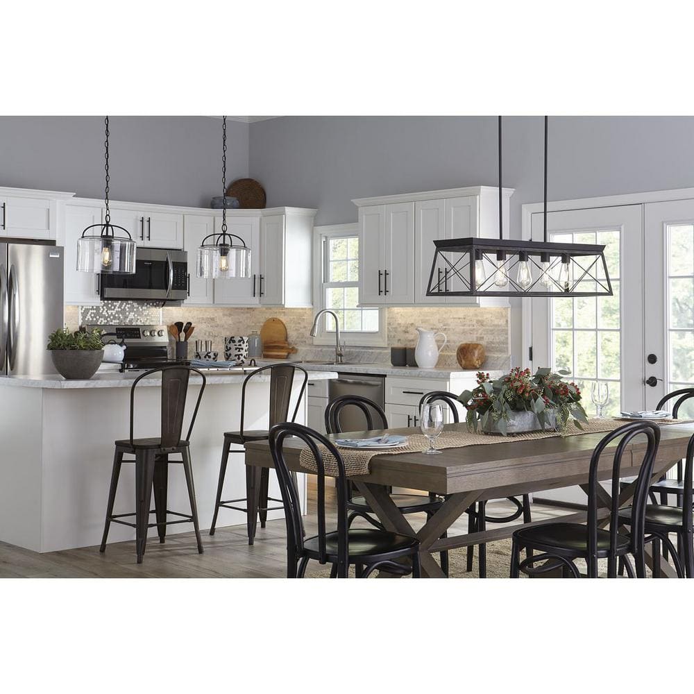 Briarwood Textured Black 38" Linear Chandelier with Rustic Farmhouse Charm