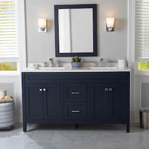 Maywell 61 in. W x 19 in. D x 38 in. H Double Sink  Bath Vanity in Blue with Snow Engineered Solid Surface Top
