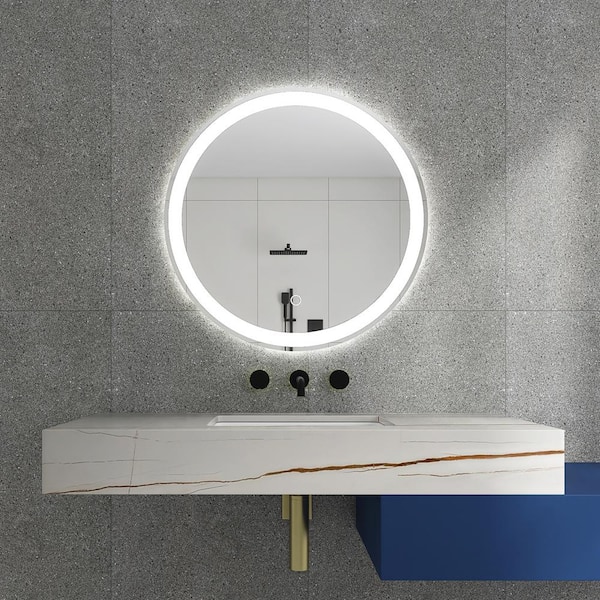 OLUMAT 32 in. W x 32 in. H Round Frameless Wall-Mounted Bathroom Vanity Mirror