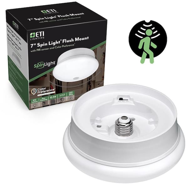 ETI LIGHTING 7 in. Spin Light LED Flush Mount Motion Sensing Light Fixture Adjustable CCT 830 Lumens 10.5 Watt Screw Into Lamp Holder