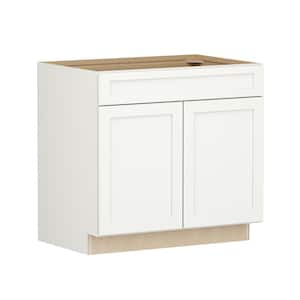 Shaker Full Overlay 36 in. W. x 24 in. D x 34.5 in. H Plywood Assembled Base Kitchen Cabinet in Linen White