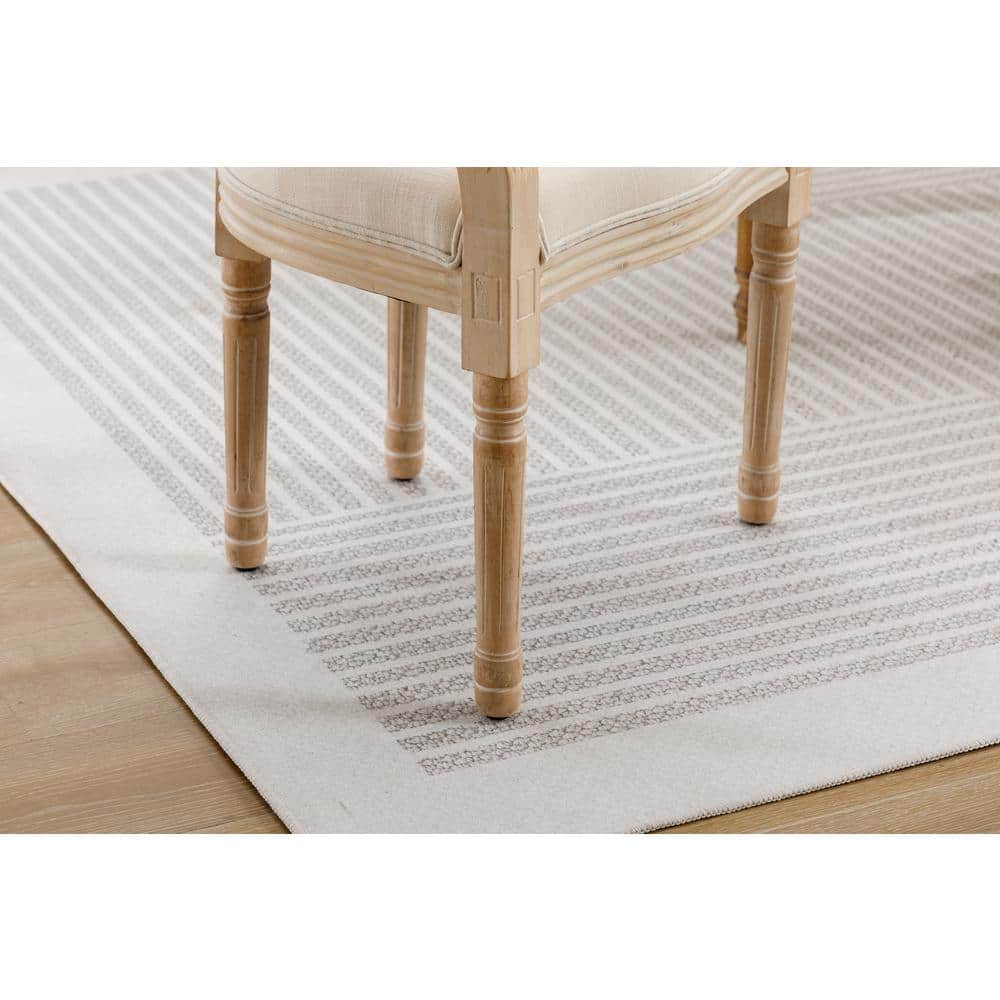 French Style Beige Linen Upholstered Wood Arm Chairs, Set of 2