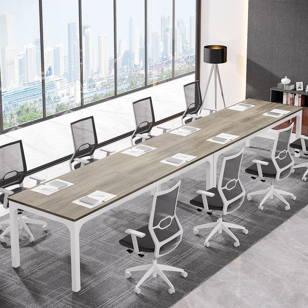 Moroni 78.7 in. Light Grey and White Wood Computer Desk, Rectangular Conference Table Seminar Table for 6-8 People, 2Pcs price history on PriceWatchPro