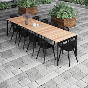 Curipe 11-Piece 100% FSC Teak Wood and Rust Free Aluminum Extendable Patio Dining Set