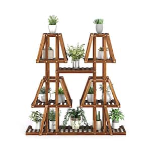 45 in. 5-Tier Outdoor Wood Plant Stand with 10-Potted for Multiple Plants