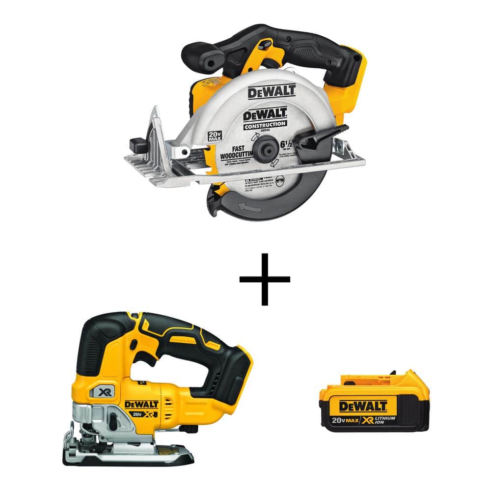 DEWALT 20V MAX Cordless 6-1/2 in. Circular Saw, 20V Brushless Jigsaw, and  (1) 20V Lithium-Ion 4.0Ah Battery DCS391BW334204 The Home Depot