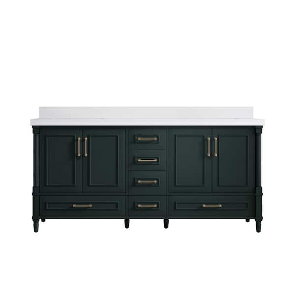 Willow Collections Hudson 72 in. W x 22 in. D x 36 in. H Double Sink Bath Vanity in Dark Green with 2 in. White Quartz Top